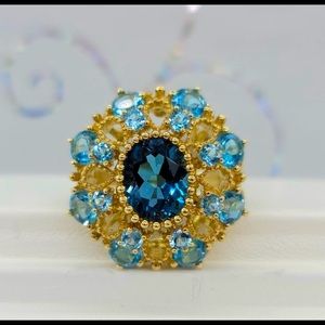 🦋Antique Blue Topaz 10K YG Openwork Dome Ring!